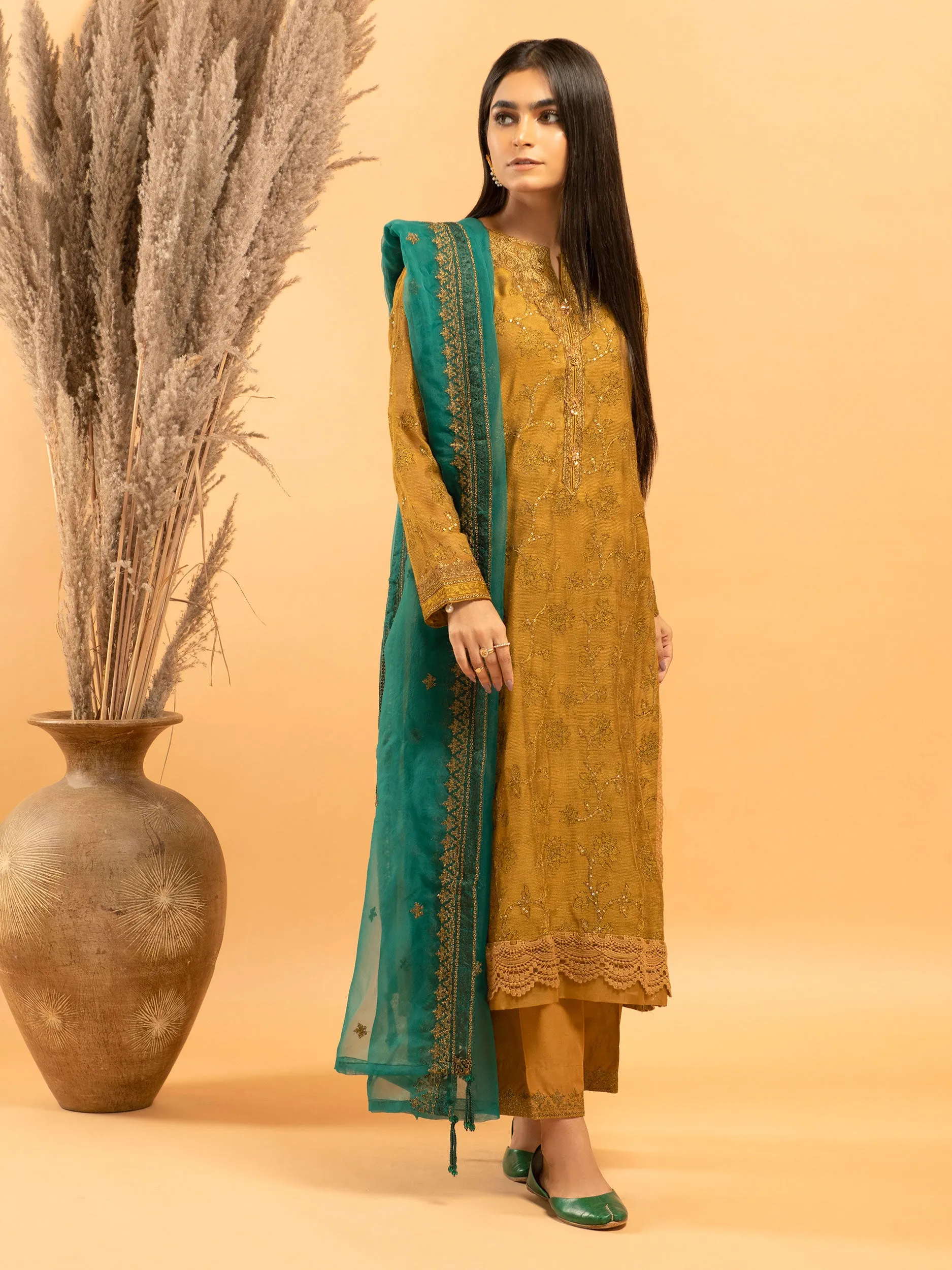 3 Piece Net Suit-Embroidered (Pret)