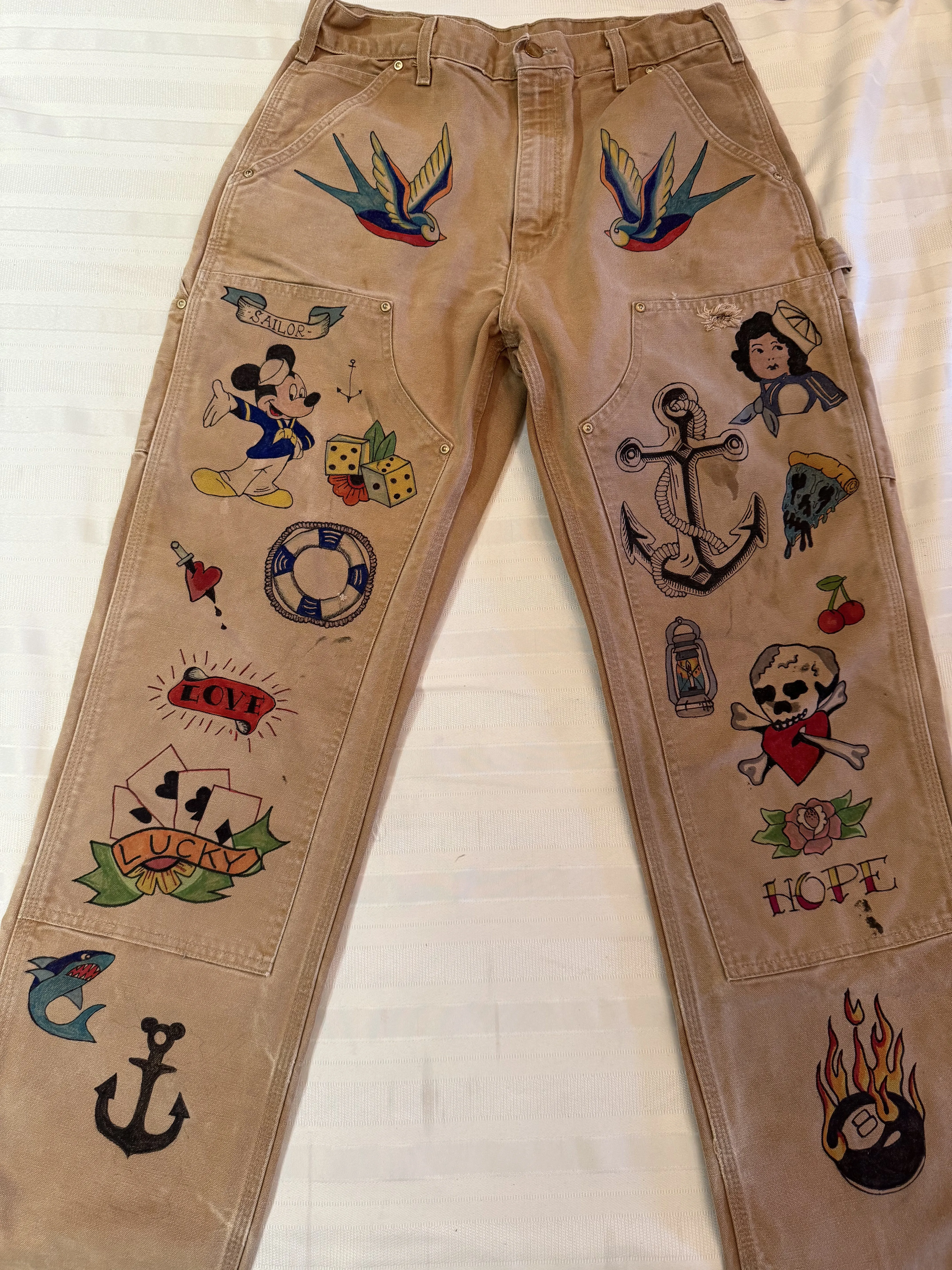 7. Tattoo Carhartt Pants- 30x31- Vintage hand drawn double knee pants