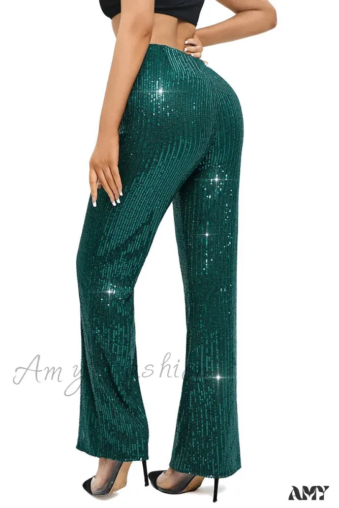 Amy Fashion - Glitter High Waist Wide Leg Sequin Pants