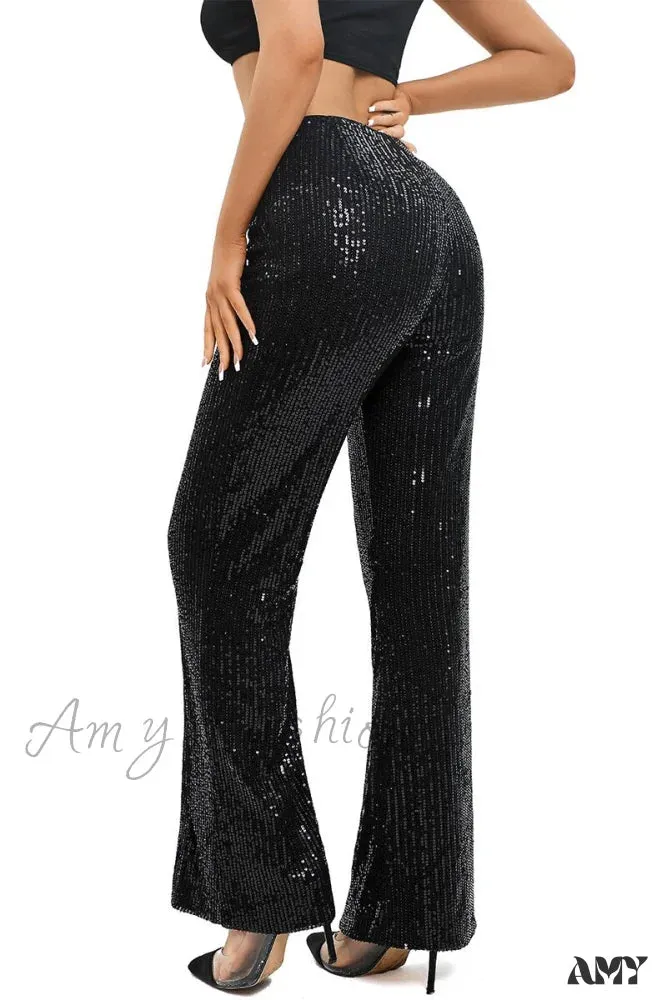 Amy Fashion - Glitter High Waist Wide Leg Sequin Pants