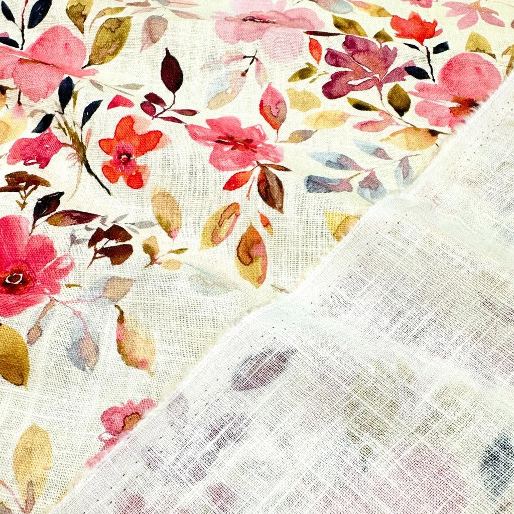 Autumn Floral Linen Blend Fabric