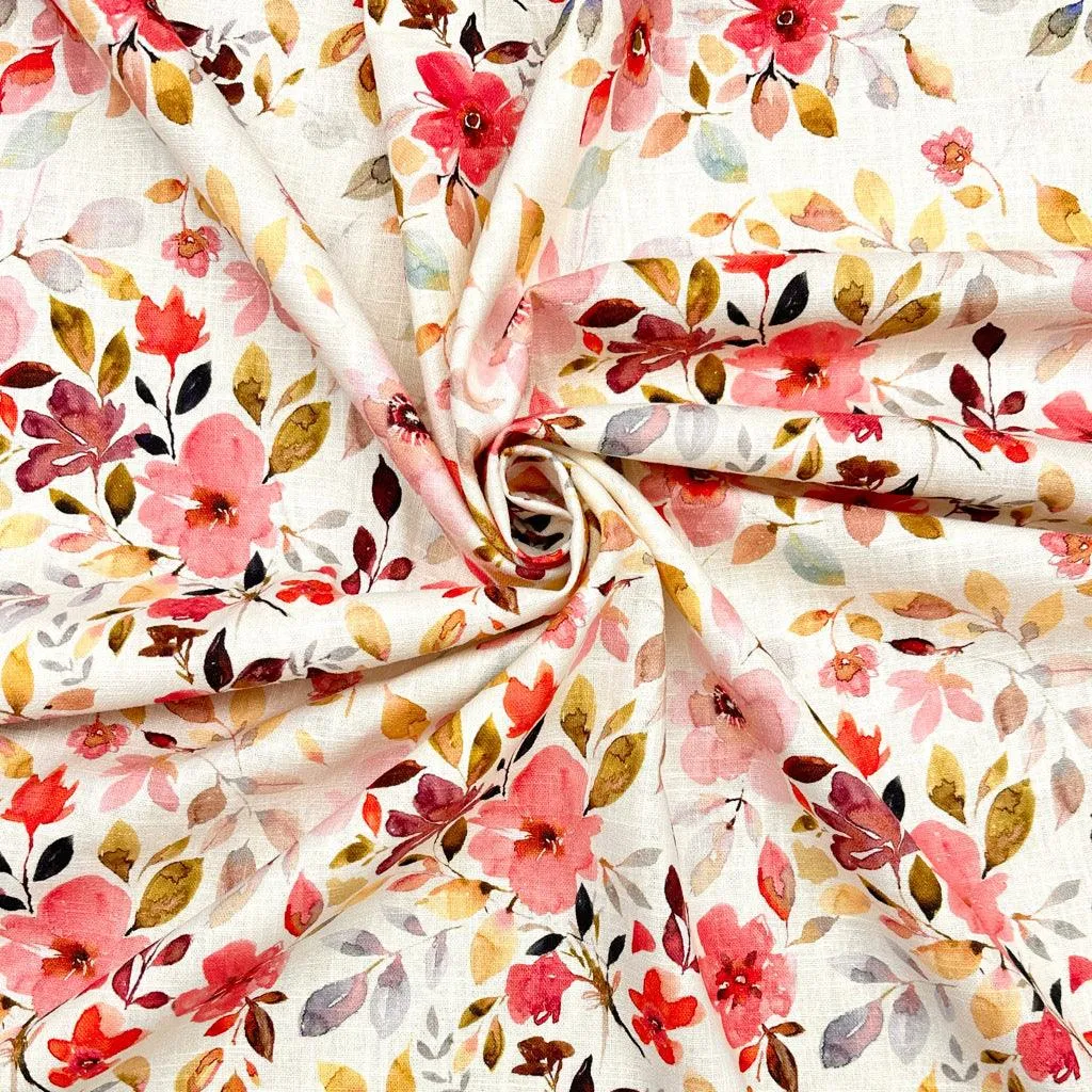 Autumn Floral Linen Blend Fabric