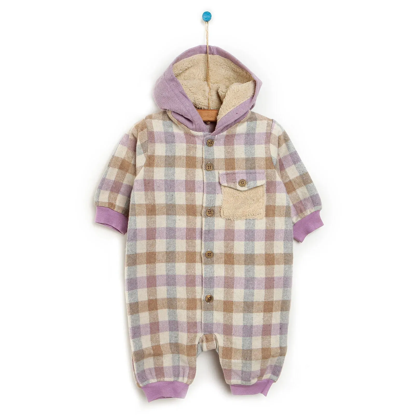 Bebbek Newborn Lumberjack Hooded Jumpsuit - Lilac