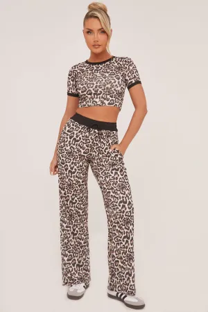 Beige Leopard Print Cropped Top & Straight Leg Trouser Co-ord Set - Ellie