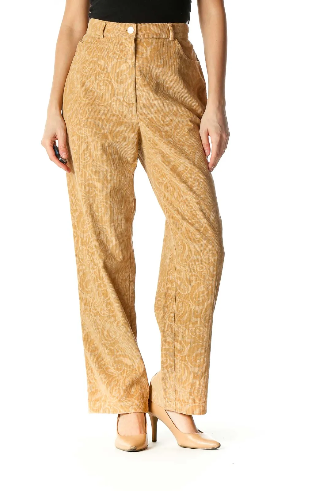 Beige Paisley Texture Casual Trousers