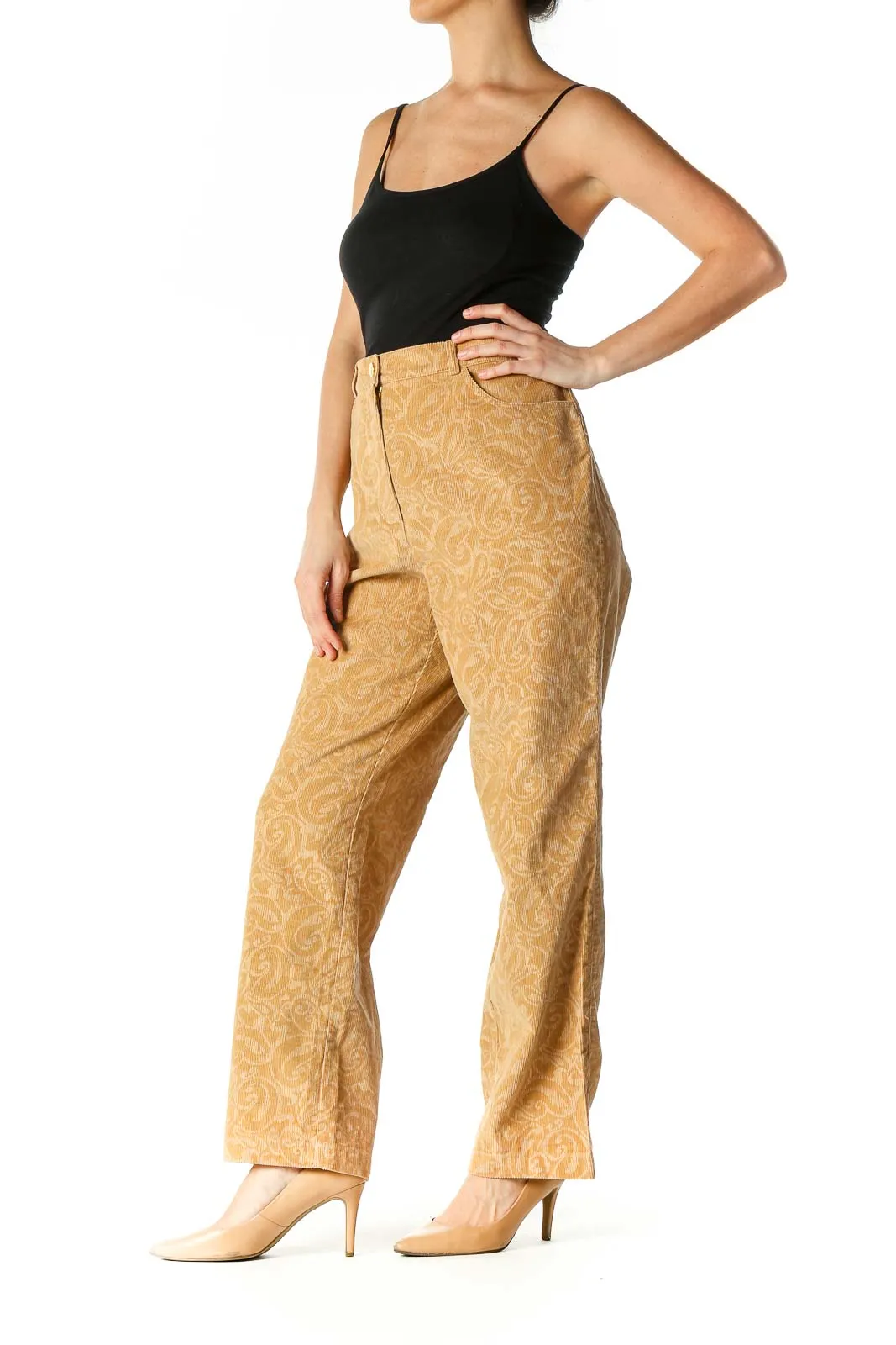 Beige Paisley Texture Casual Trousers