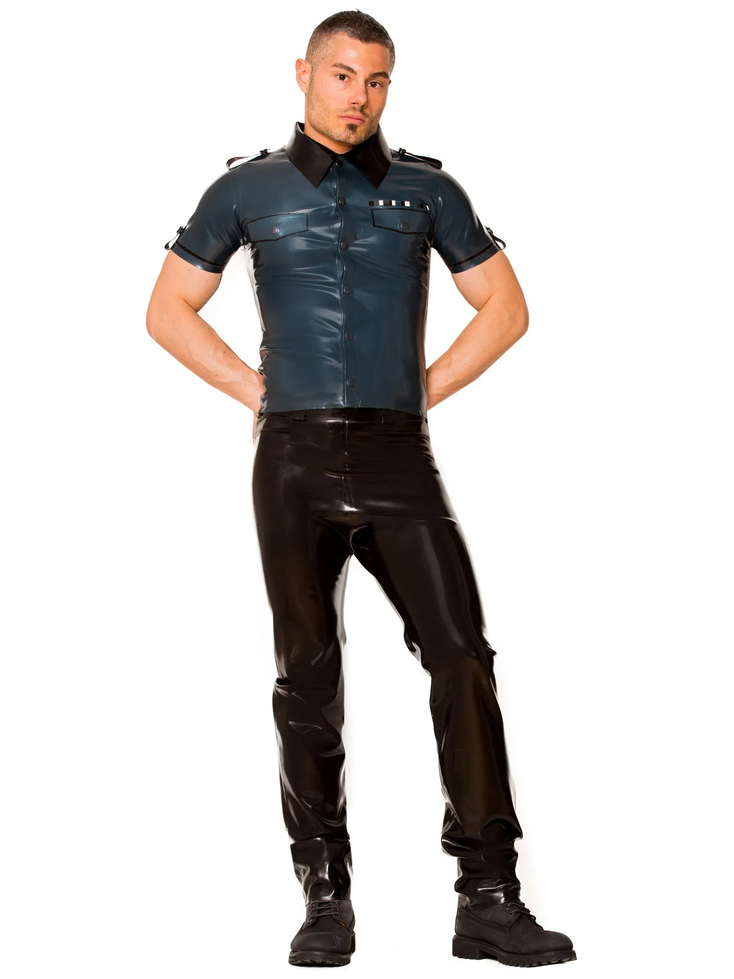 Black & Blue Uniform Latex Shirt