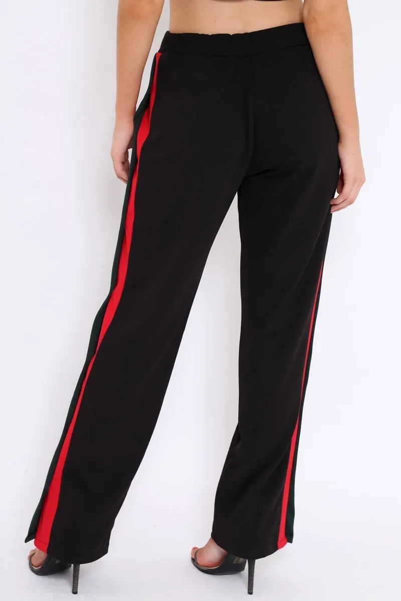 Black Popper Tailored Trousers with Red and Khaki Stripe - Simona