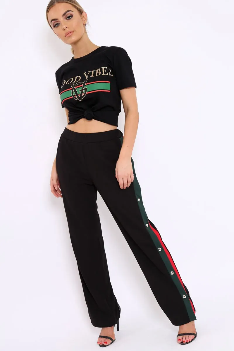 Black Popper Tailored Trousers with Red and Khaki Stripe - Simona