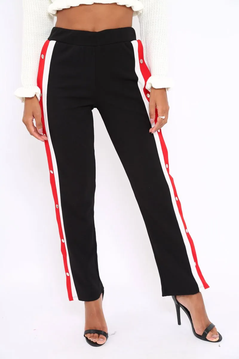 Black Popper Tailored Trousers with Red and White Stripe - Simona