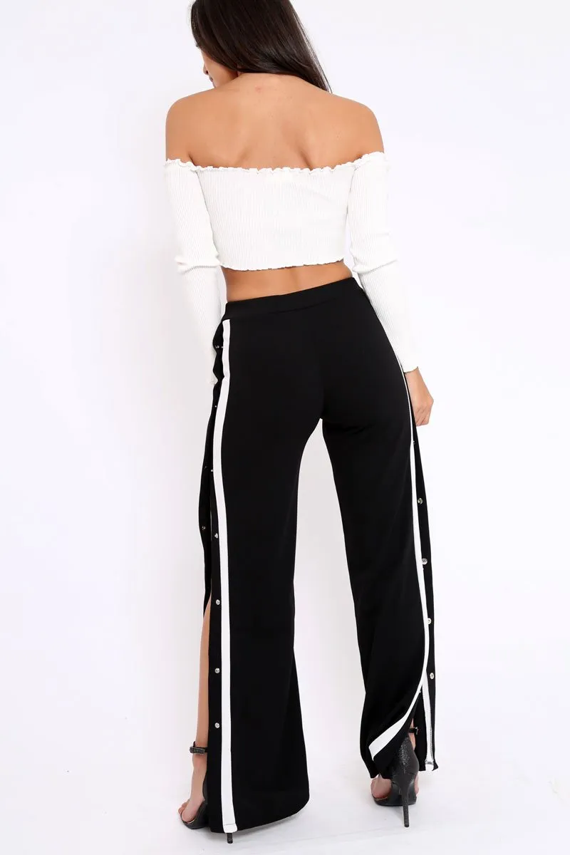 Black Side Popper White Stripes Trousers - Sady