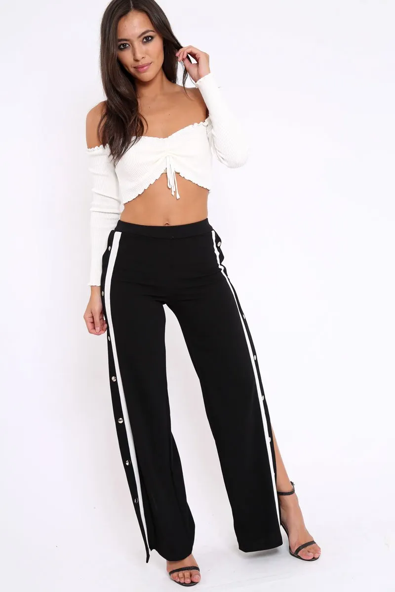 Black Side Popper White Stripes Trousers - Sady