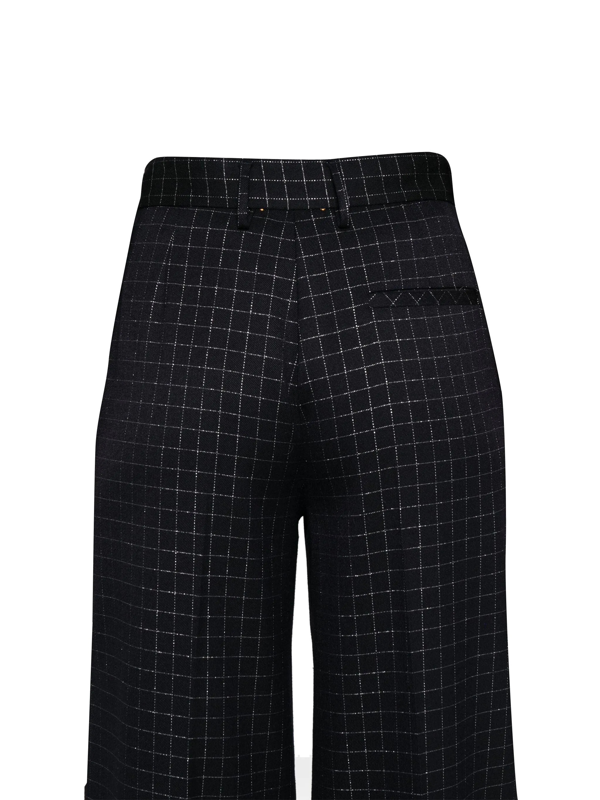 Black Silver Twill Check Trousers