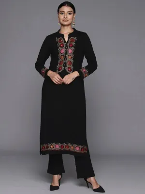 Black Yoke Design Wool Straight Kurta Set