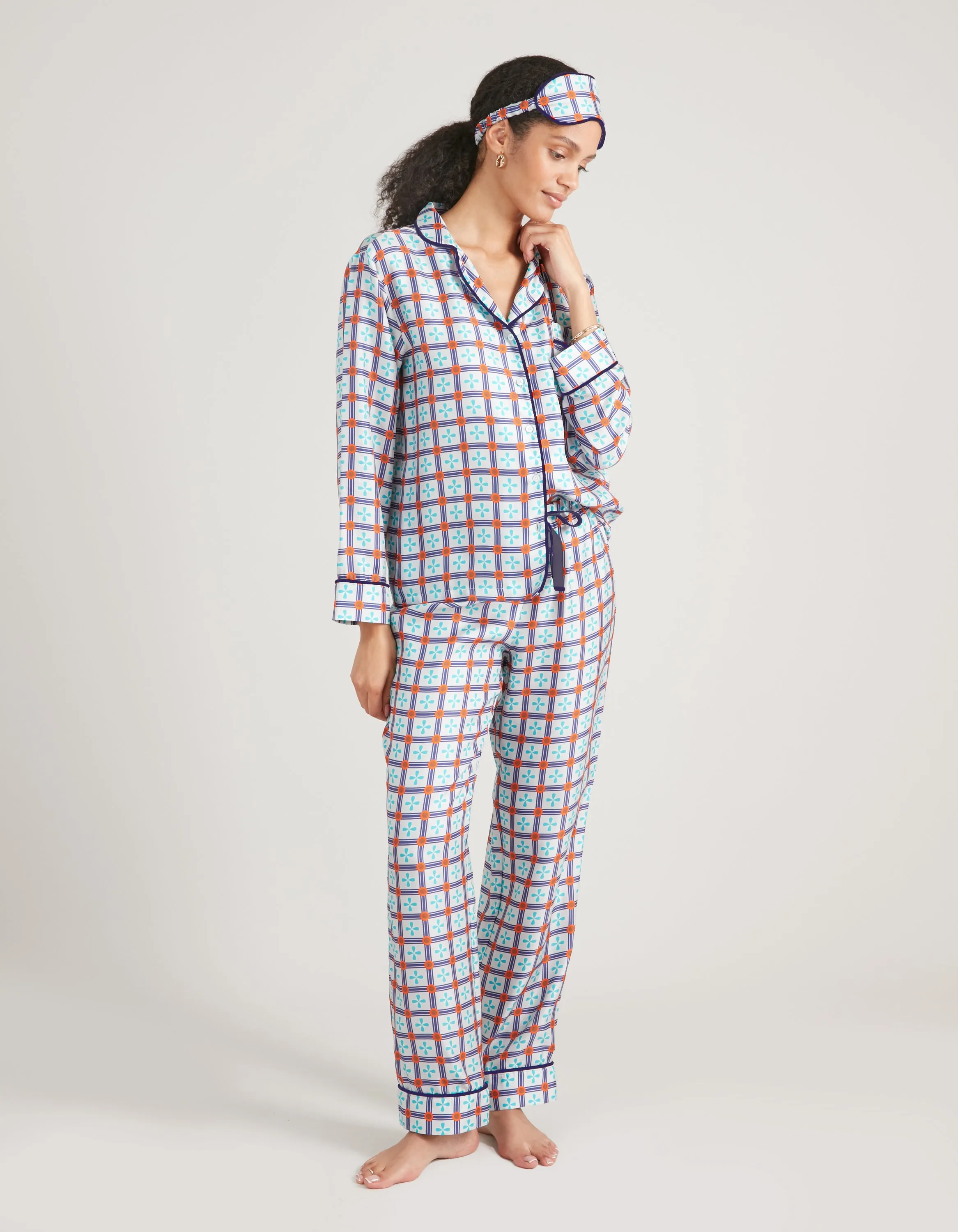 Blue King Print Silk Long Pyjama Set