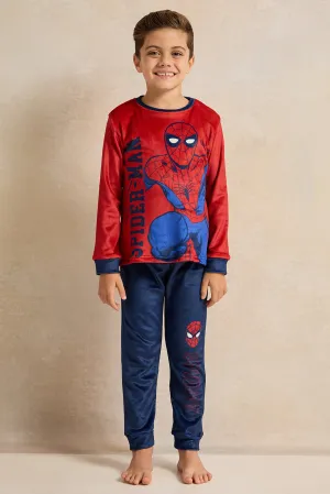 Boys Red And Blue Printed Pyjama Set (2 Piece)