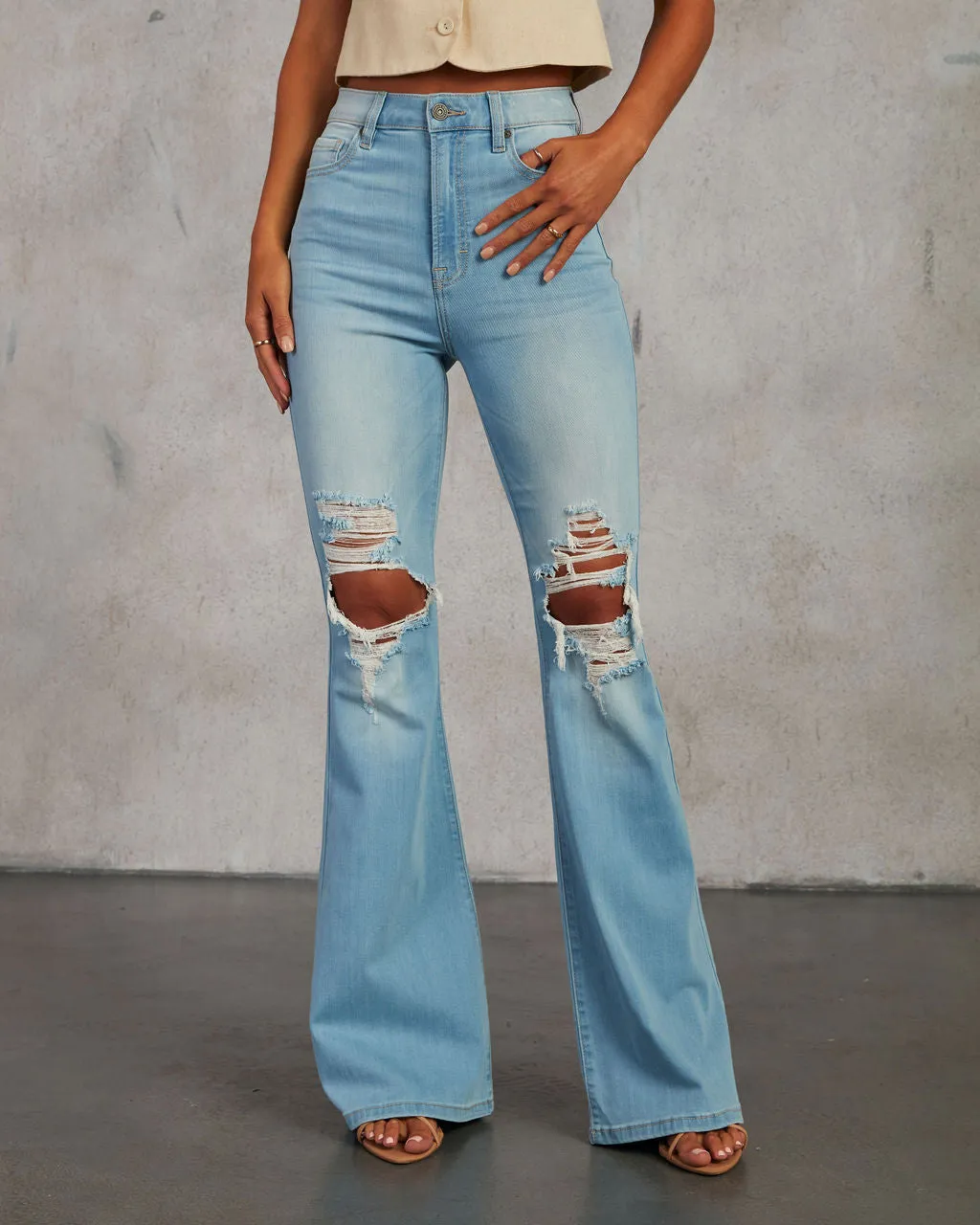 Bradly High Waisted Distressed Flare Denim Pants