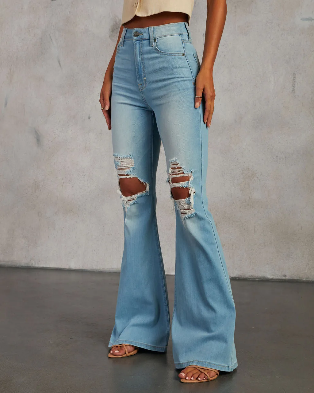 Bradly High Waisted Distressed Flare Denim Pants