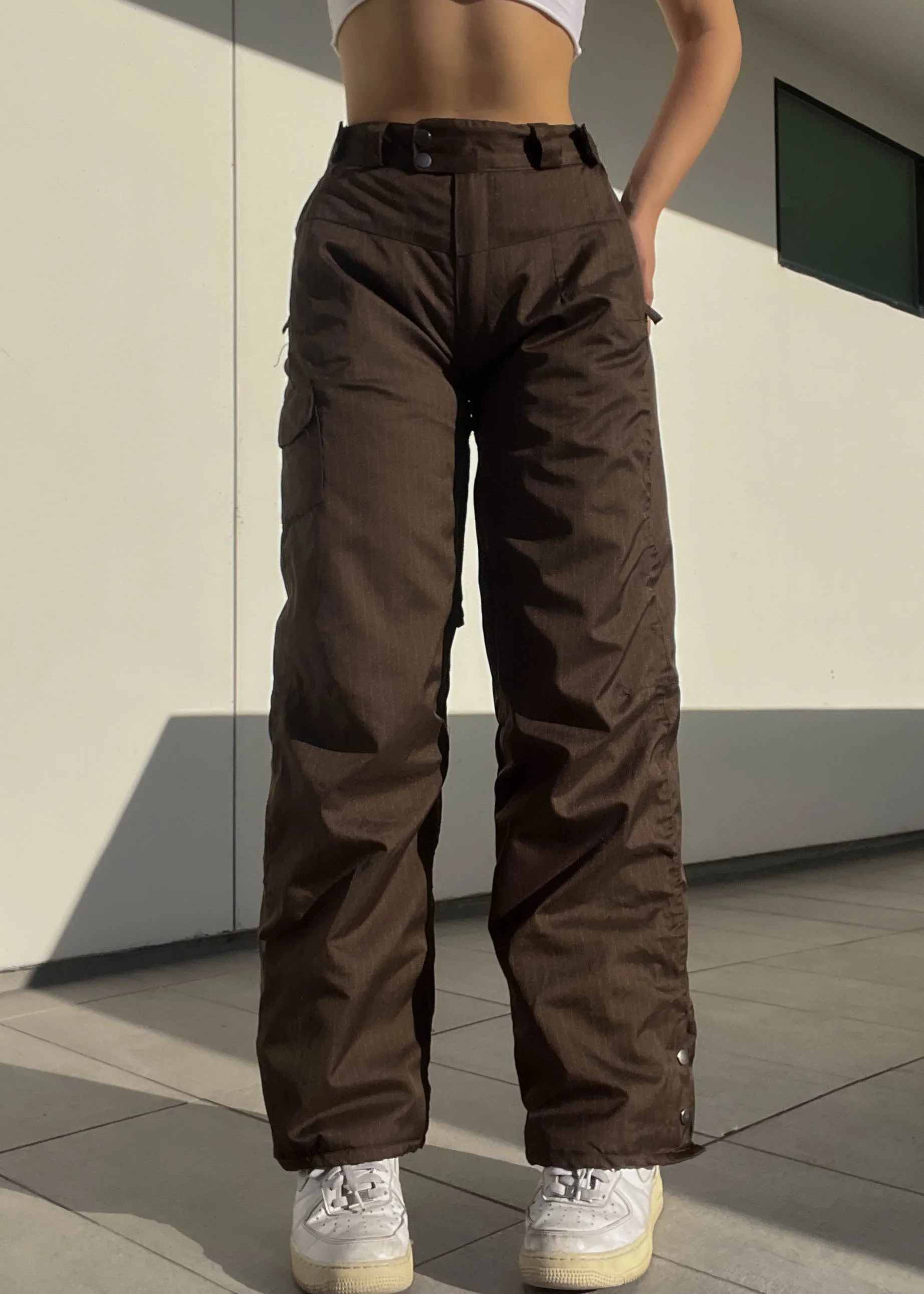 Brown Pinstripe Puffer Pants (S-M)