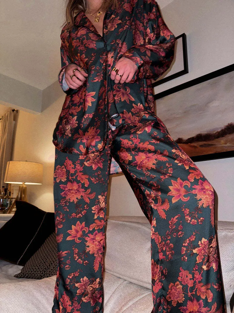 Casual Floral Patterns Printed Pajama Set