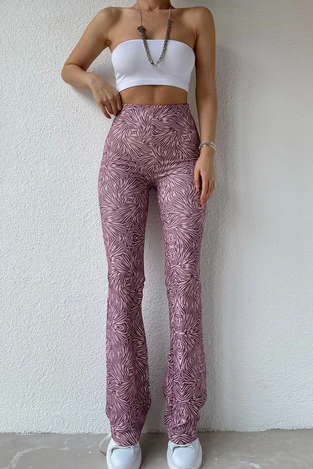 Casual High-Waisted Printed Flare Slim Wholesale Pants