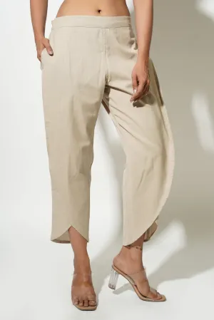 Cotton Beige Women's Tulip Trousers