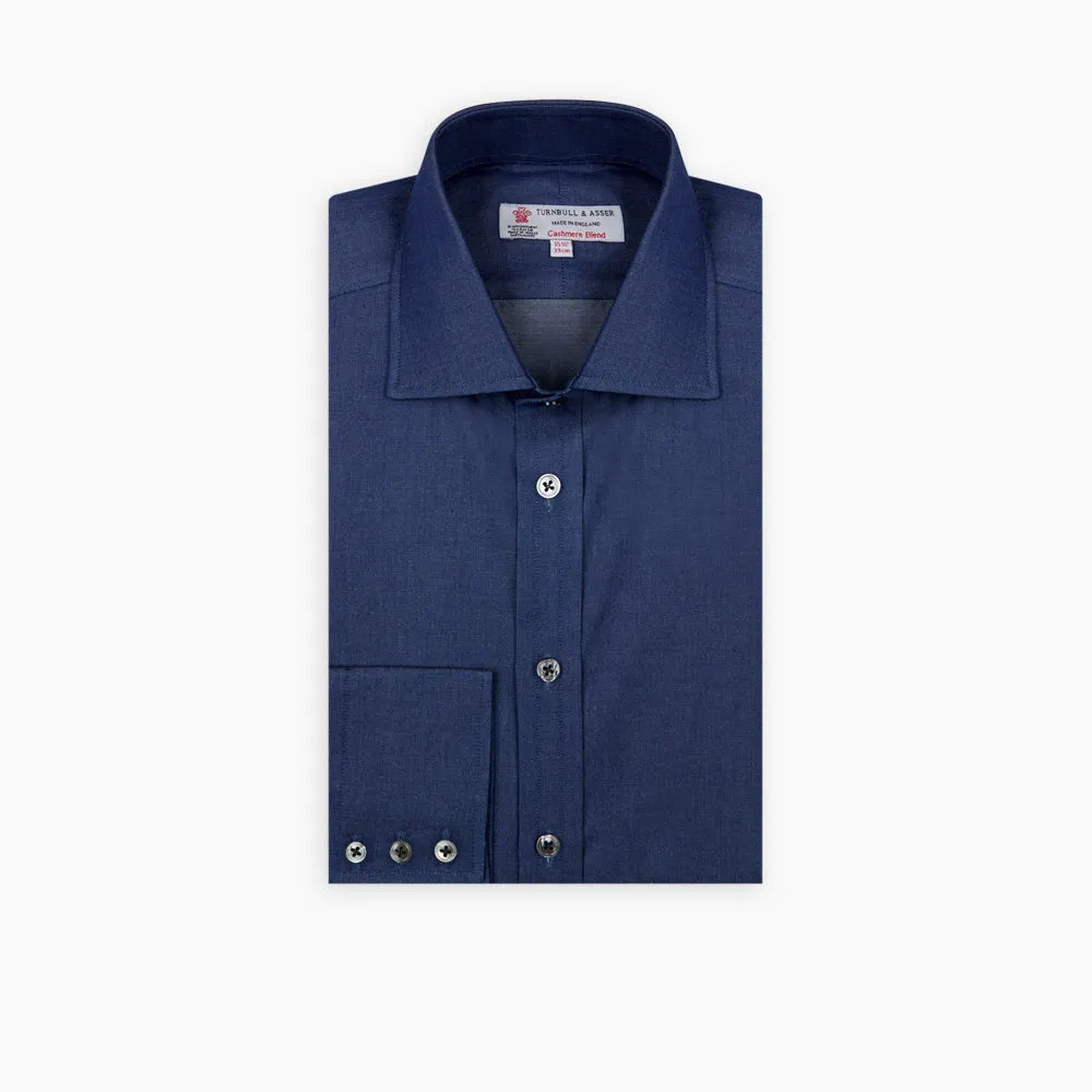 Dark Blue Denim-Cashmere Shirt with Regent Collar and 3-Button Cuffs