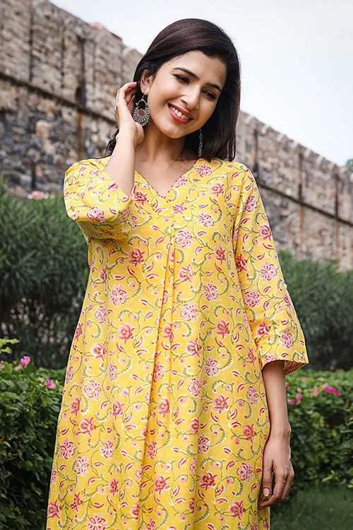 Dharan "Swril Tunic" Yellow Block Printed Tunic