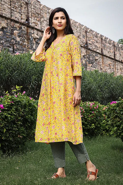 Dharan "Swril Tunic" Yellow Block Printed Tunic