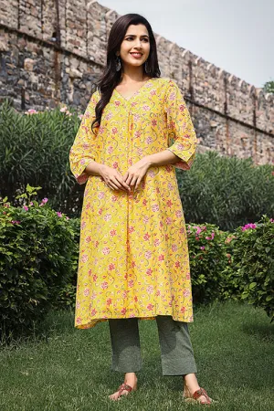 Dharan "Swril Tunic" Yellow Block Printed Tunic