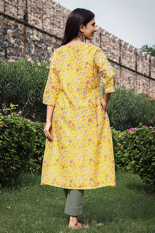 Dharan "Swril Tunic" Yellow Block Printed Tunic