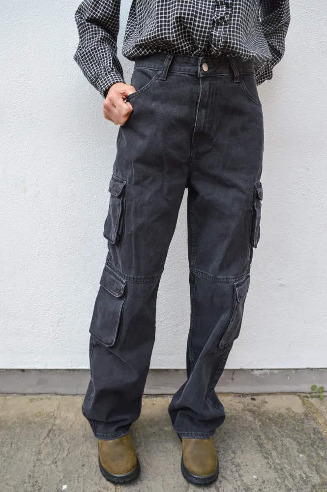 Dr Denim Donna Black Used Multi Cargo Jeans