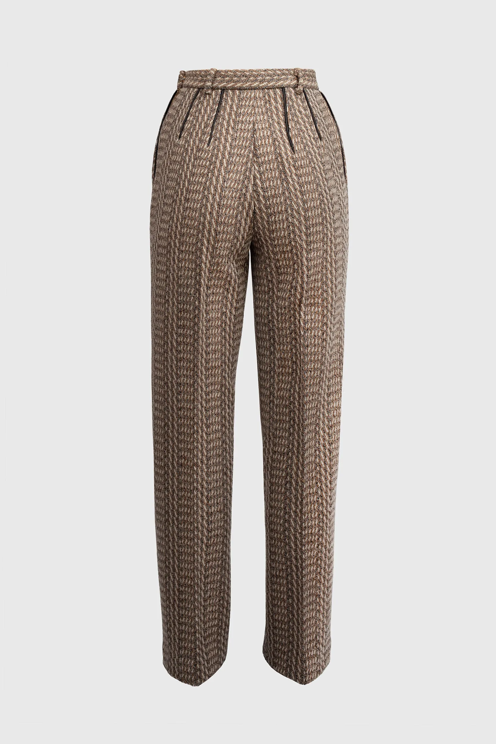 Earth-tone Long Herringbone Trousers