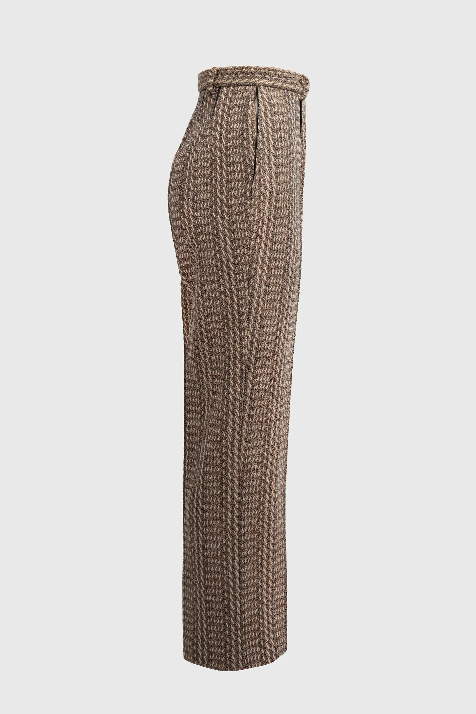 Earth-tone Long Herringbone Trousers