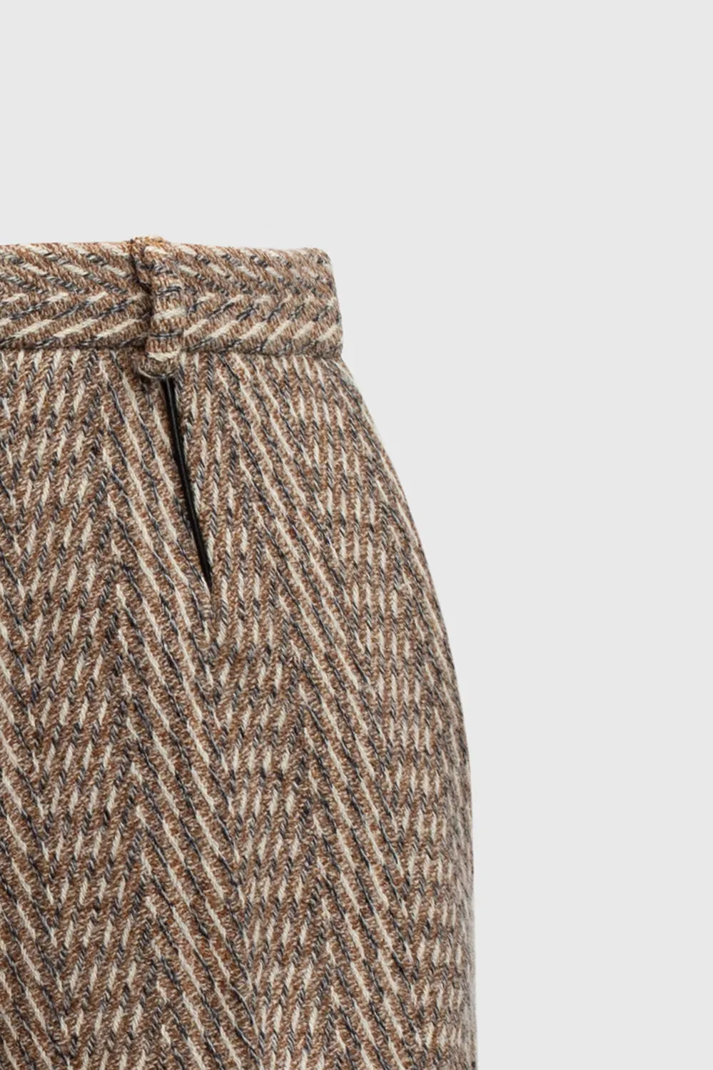 Earth-tone Long Herringbone Trousers