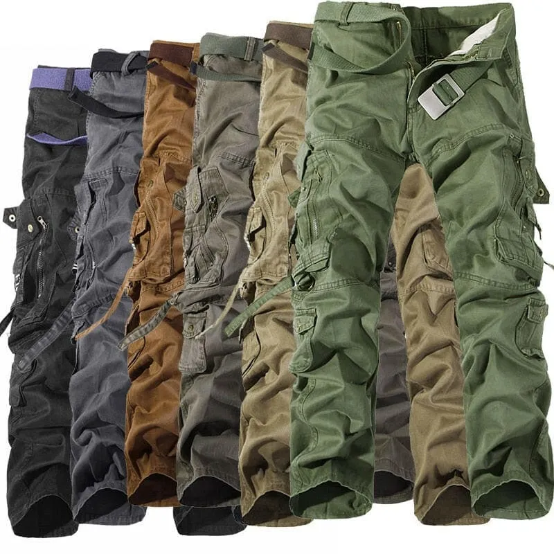 Earth-tone Mens Military Cargo Pants with Multi-pockets