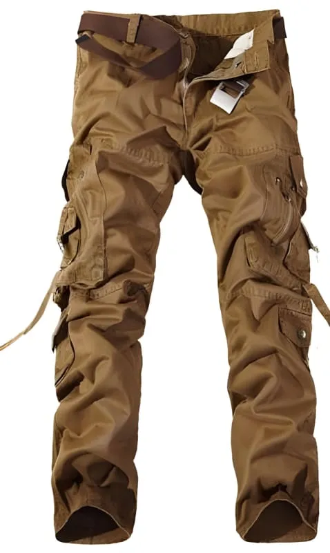 Earth-tone Mens Military Cargo Pants with Multi-pockets