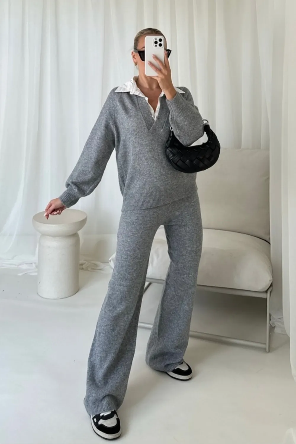 Emma grey combined shirt sweater co-ord