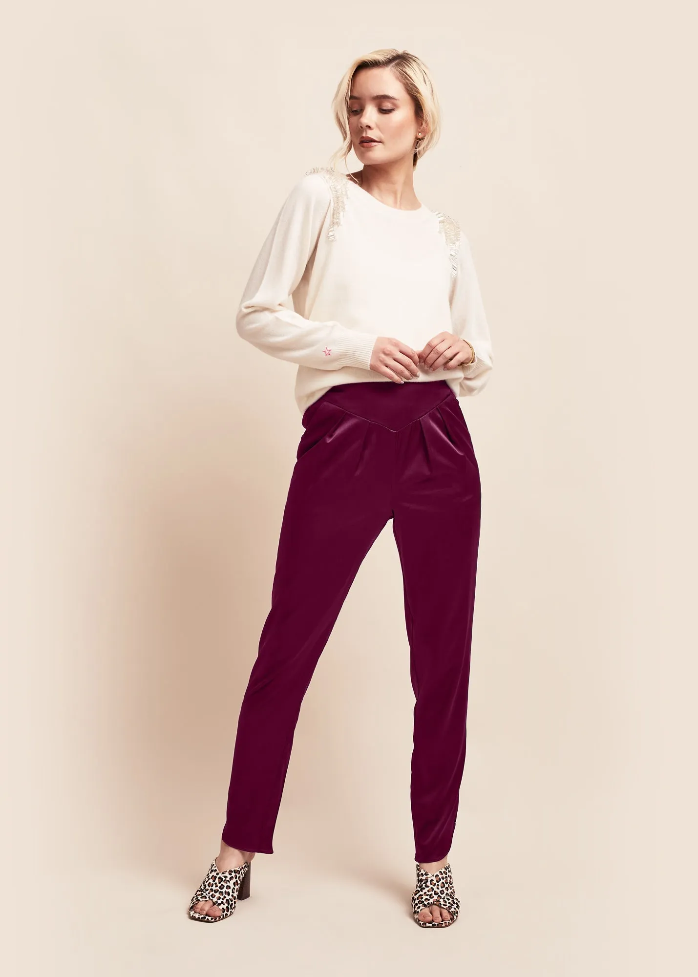 Estella Burgundy Silk Trousers