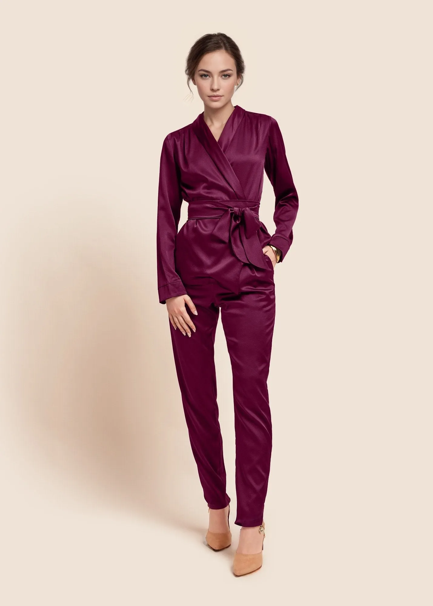 Estella Burgundy Silk Trousers