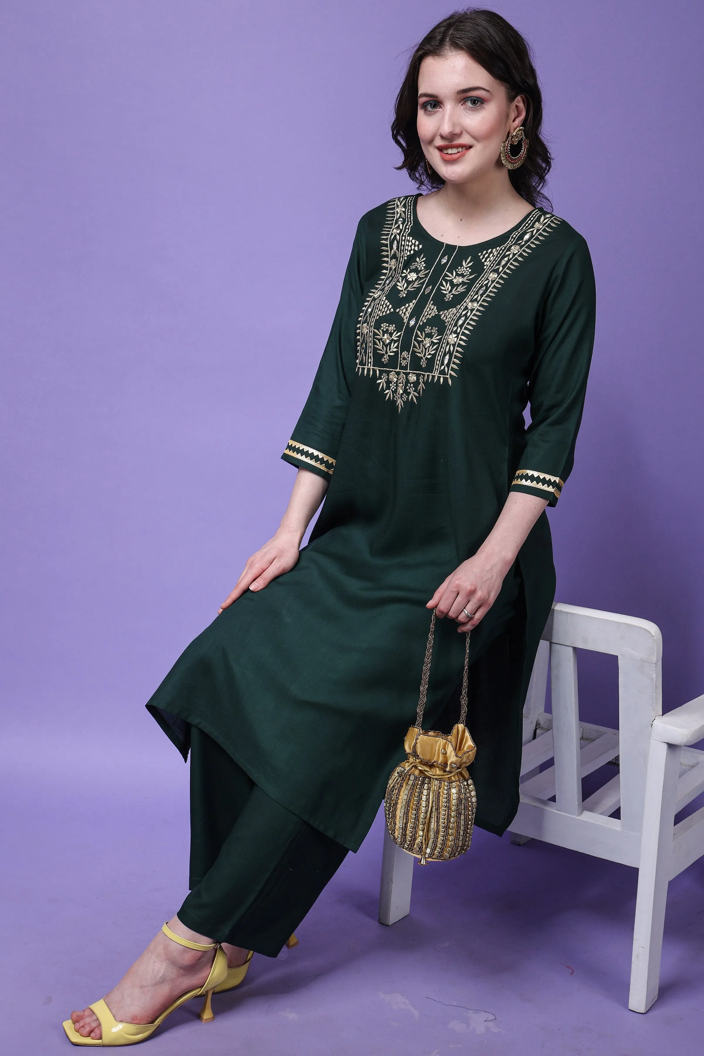 Ethnic Motifs Embroidered Yoke Design Kurta With Trousers