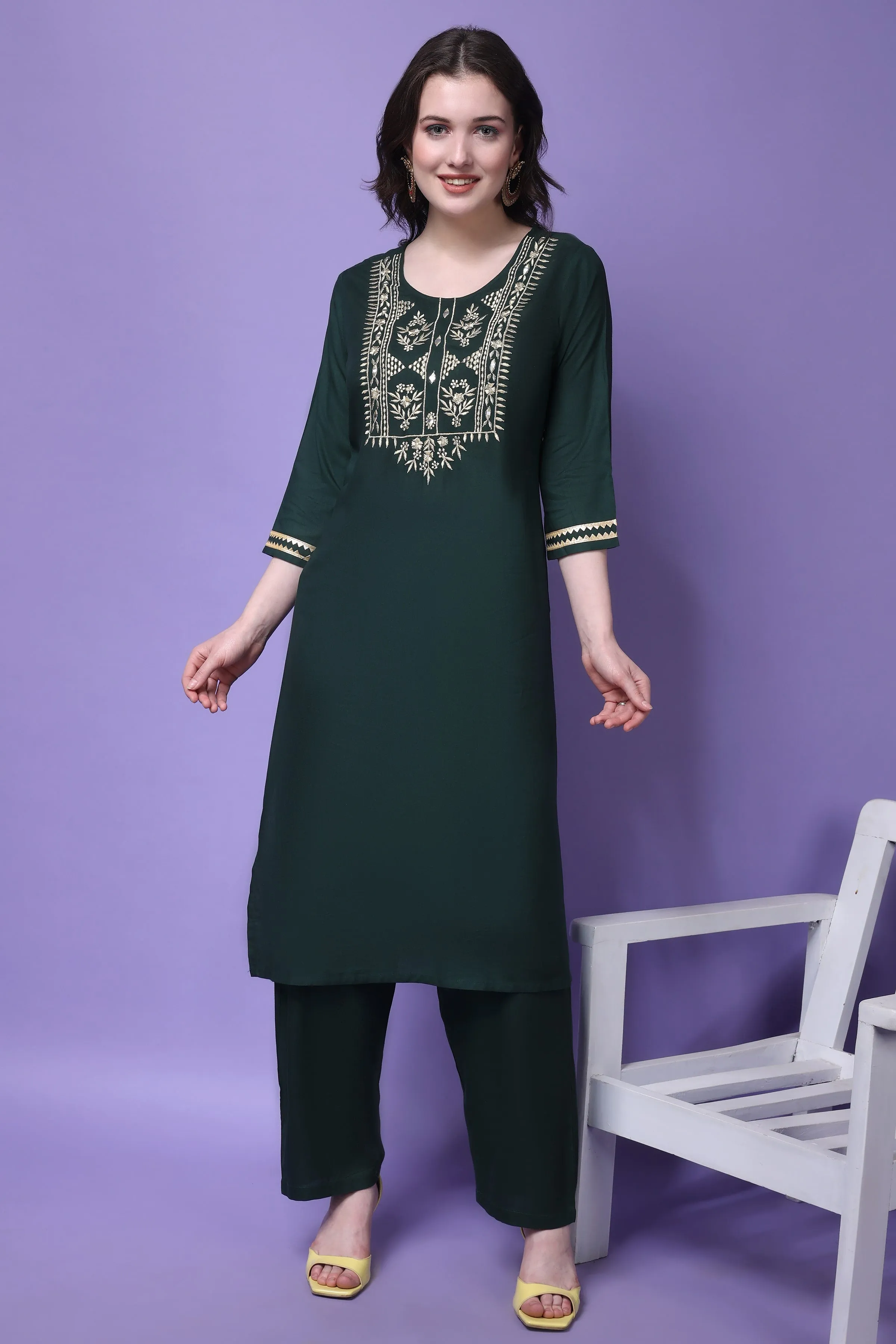 Ethnic Motifs Embroidered Yoke Design Kurta With Trousers