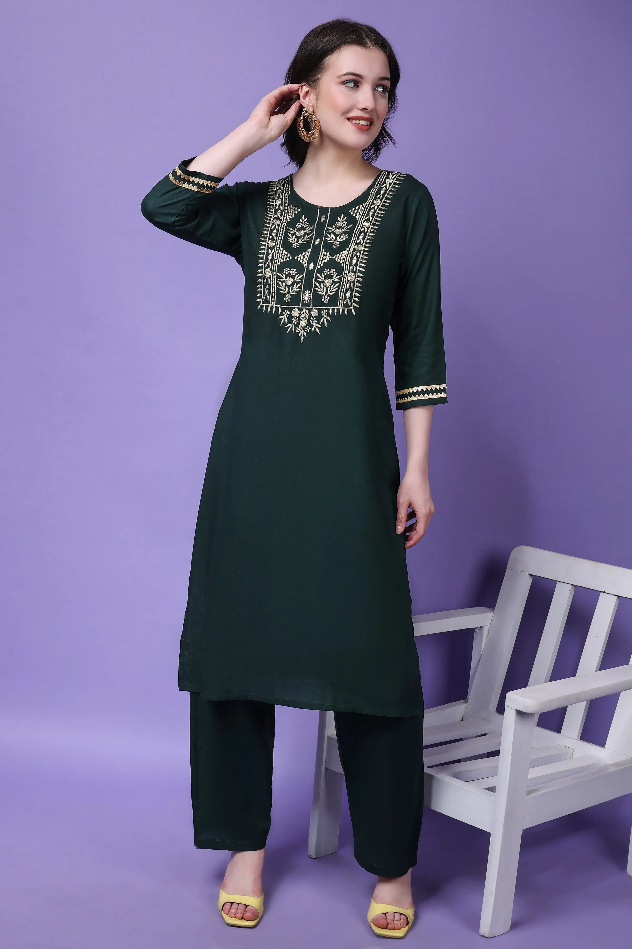 Ethnic Motifs Embroidered Yoke Design Kurta With Trousers