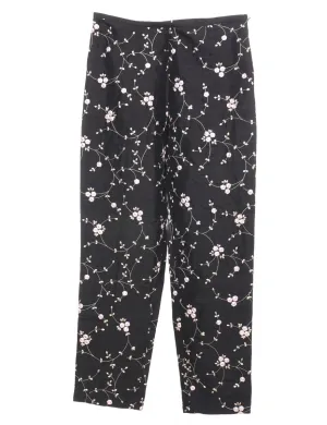 Floral Print Embroidered Black Trousers - W26 L27