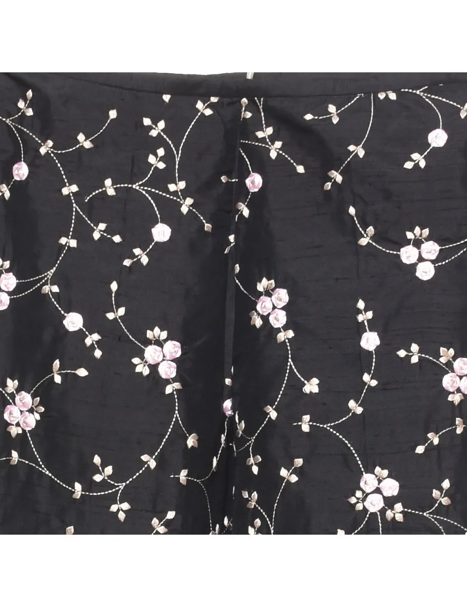 Floral Print Embroidered Black Trousers - W26 L27