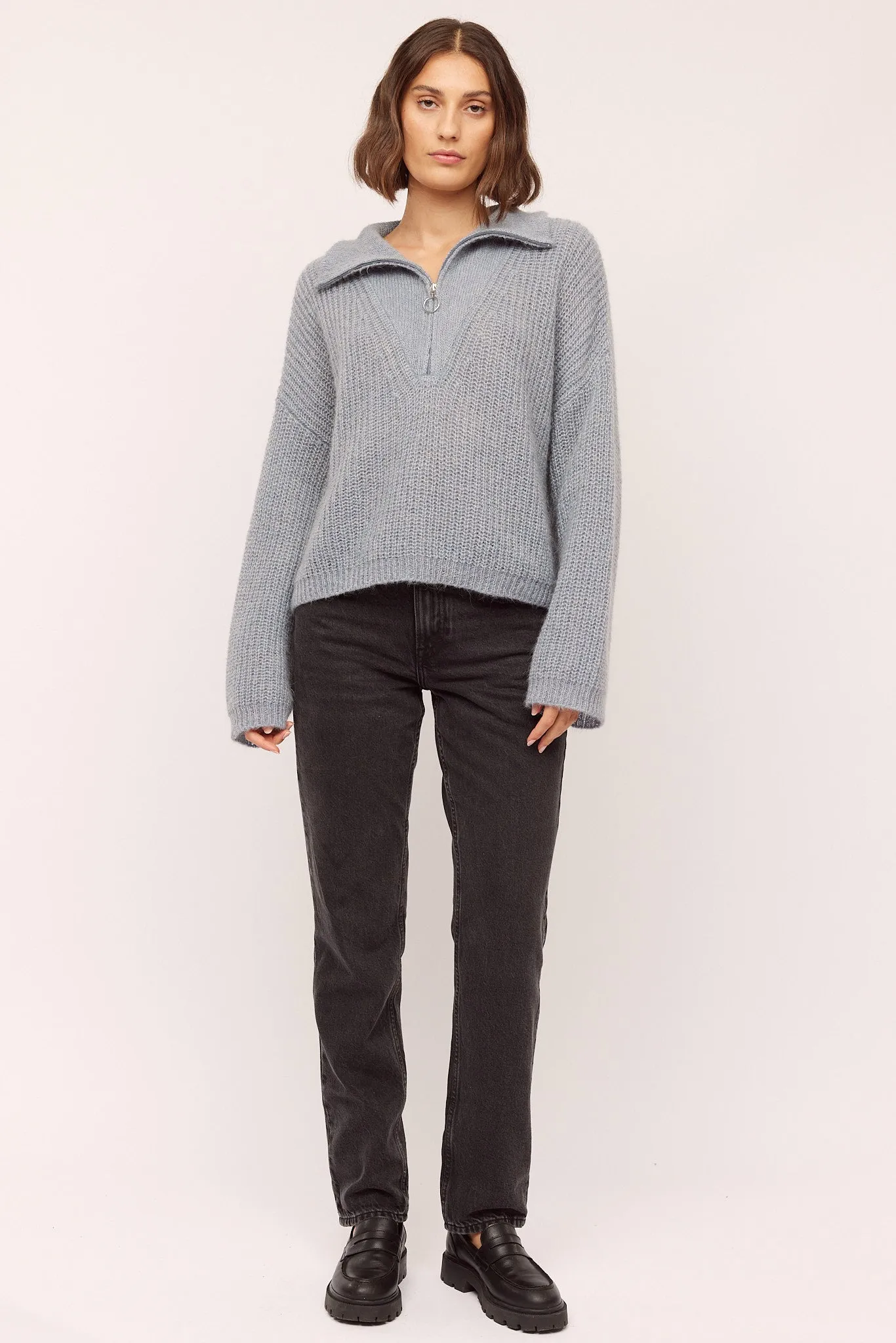 Florie Zip Knit - Greyish Blue