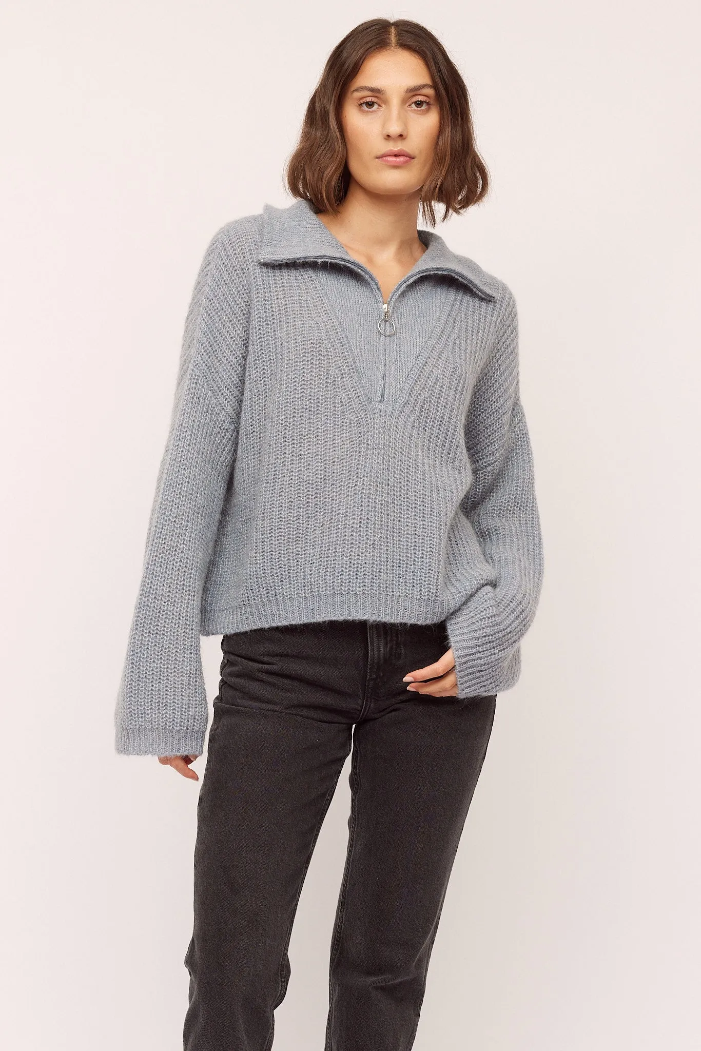 Florie Zip Knit - Greyish Blue