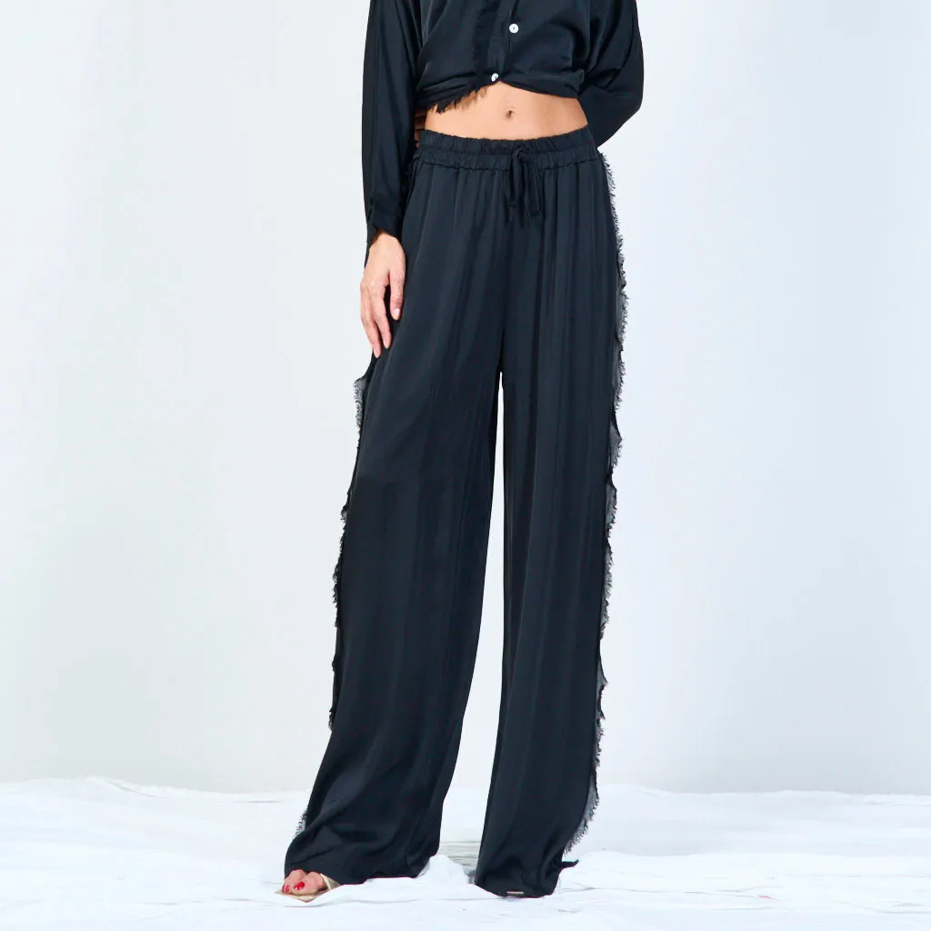 Frayed wide-leg trousers with drawstring wholesale