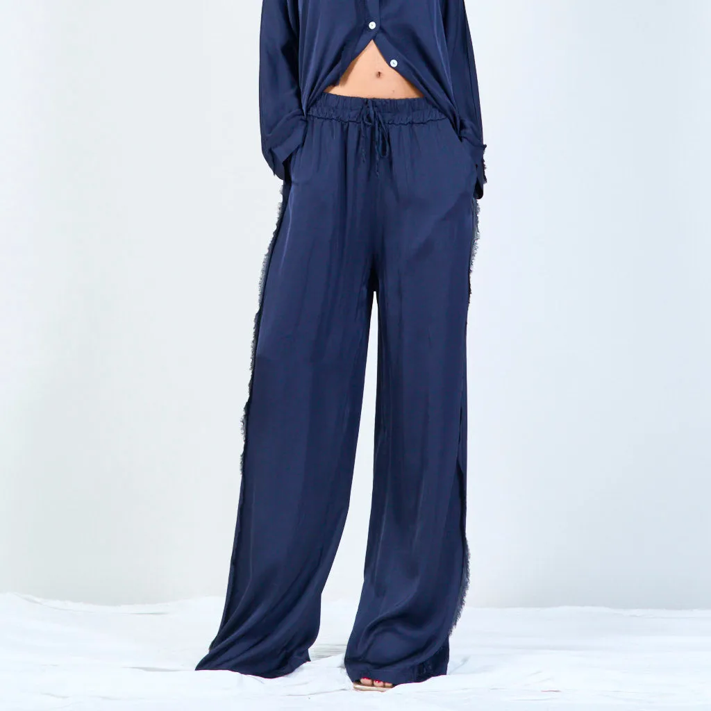 Frayed wide-leg trousers with drawstring wholesale