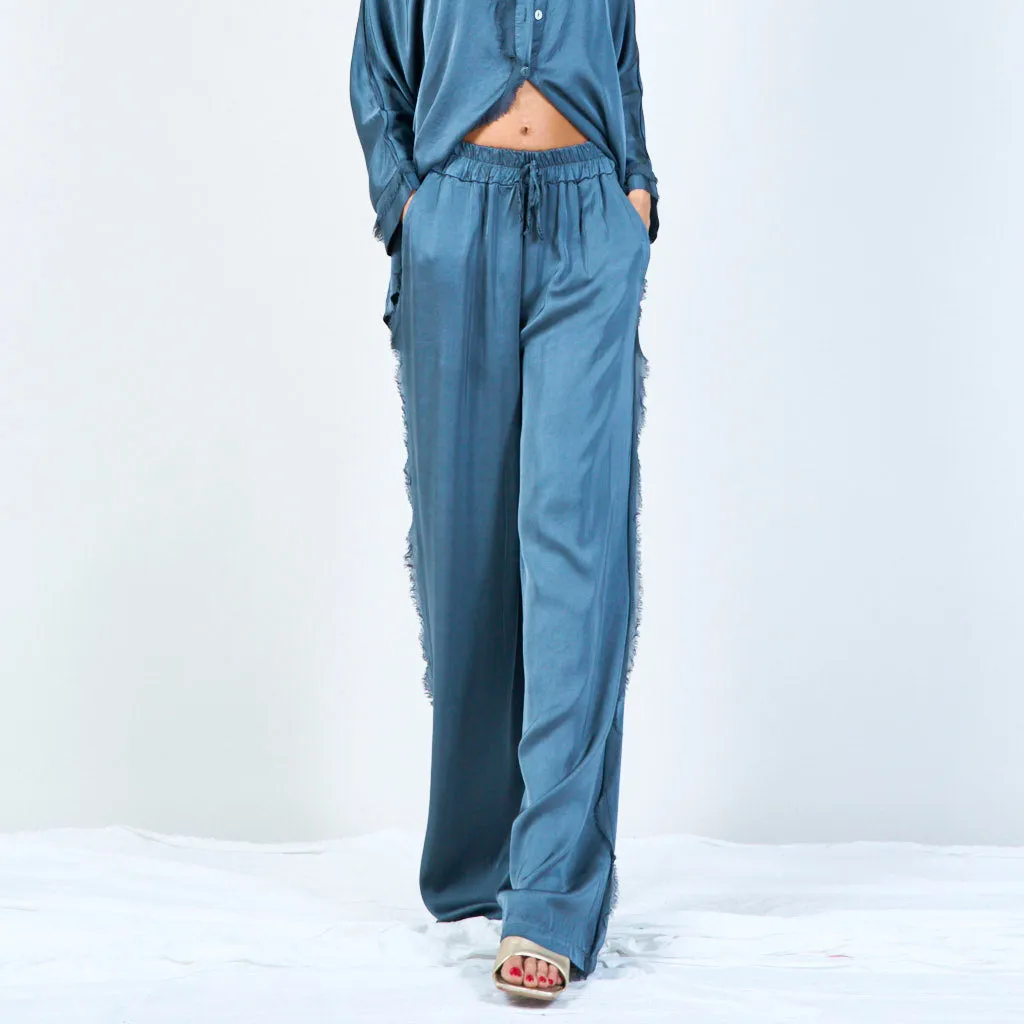 Frayed wide-leg trousers with drawstring wholesale